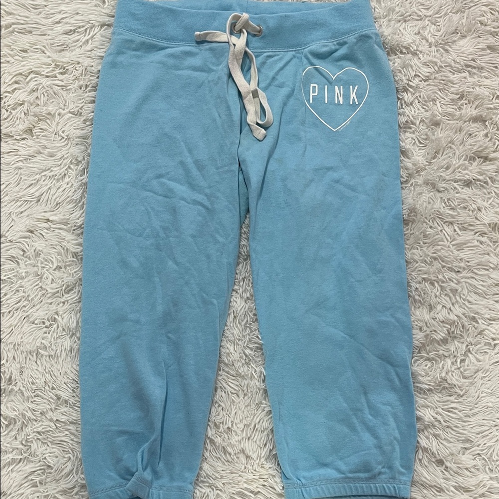 PINK Victoria's Secret Light Blue Drawstring Capris with Heart Logo